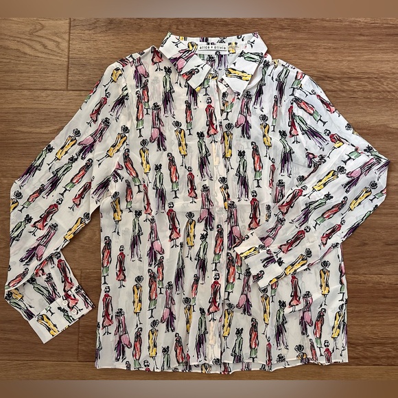 Alice + Olivia Button Down Print Melrose Stace Willa Silk Shirt Size L - Picture 2 of 11